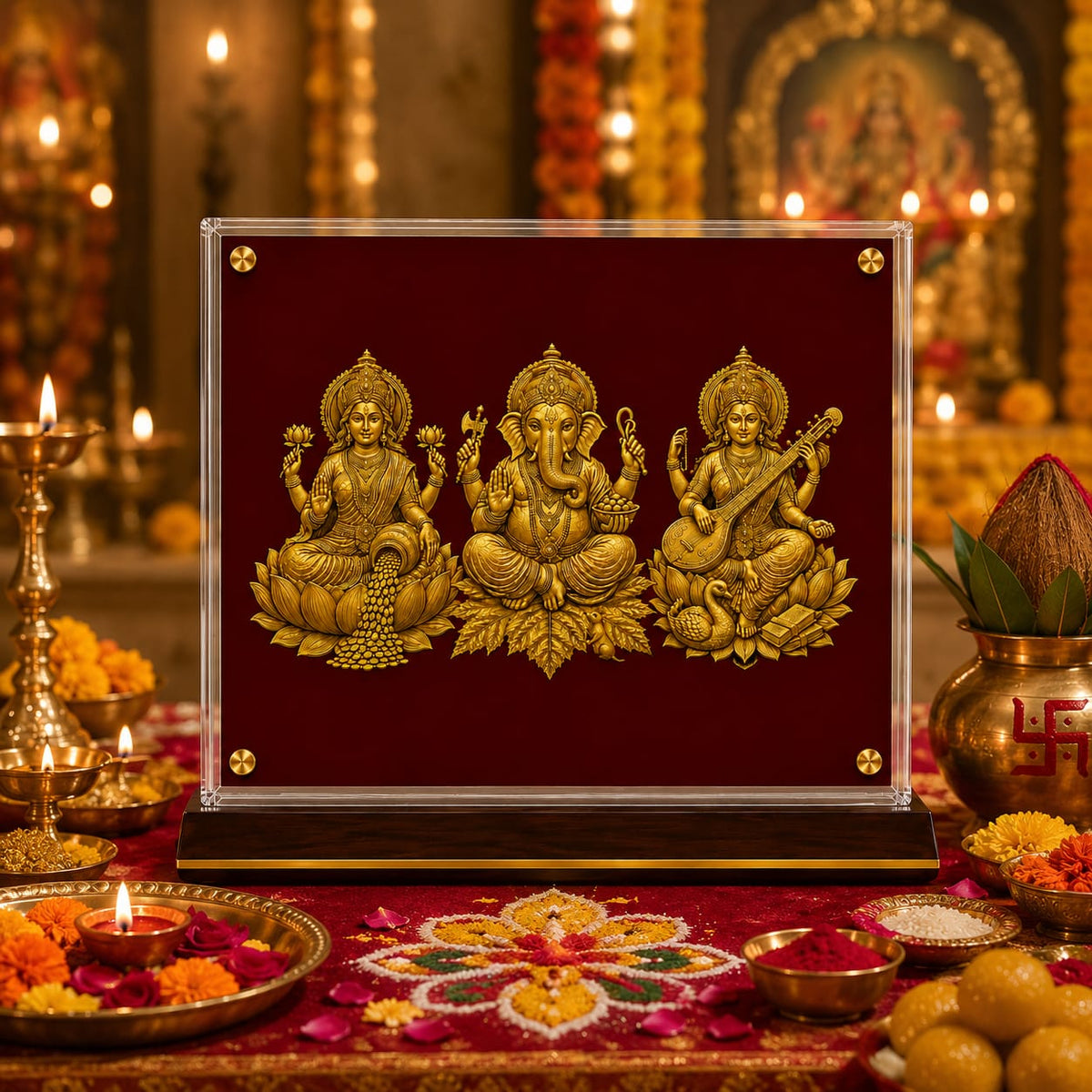 Divine Trinity Golden Idols Showpiece