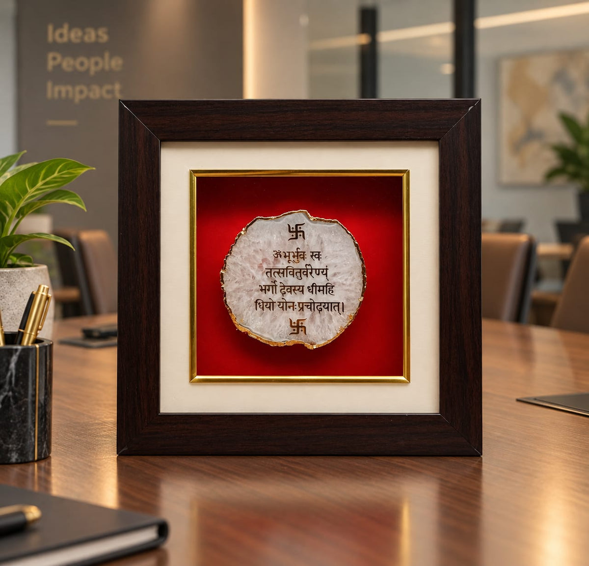 Gayatri Mantra Wall Art, Gayatri Mantra Frame, Gayatri Mantra Wall Decor, Gayatri Mantra Agate Frame, White Agate Wall Art, Agate Gemstone Wall Decor, Gayatri Mantra Decor, Spiritual Wall Art, Devotional Wall Decor, Hindu Wall Art, Religious Wall Decor, Devanagari Calligraphy Art, Swastika Wall Art, Swastika Decor, Auspicious Wall Decor, Puja Room Decor, Home Temple Wall Decor, Divine Expressions, Spiritual Home Decor, Office Spiritual Decor, Festive Gifting, Housewarming Gift, Religious Gift, Premium Spiri