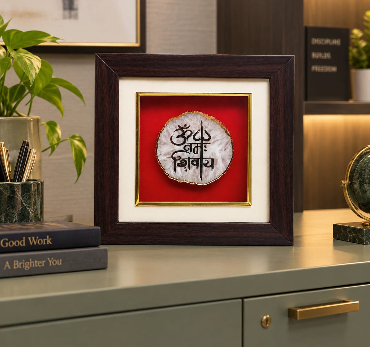 Om Namah Shivaya Wall Art, Om Namah Shivaya Frame, Shiva Wall Decor, Lord Shiva Wall Art, Spiritual Wall Art, Devotional Wall Decor, Agate Gemstone Wall Art, White Agate Wall Art, Agate Slice Frame, Gemstone Wall Decor, Shiva Mantra Frame, Sanskrit Mantra Wall Art, Devanagari Calligraphy Art, Religious Wall Decor, Hindu Spiritual Decor, Divine Wall Art, Puja Room Decor, Home Temple Decor, Spiritual Gift, Shiva Gift, Festive Gifting, Housewarming Gift, Premium Divine Decor, Ratanarpan Gifts
