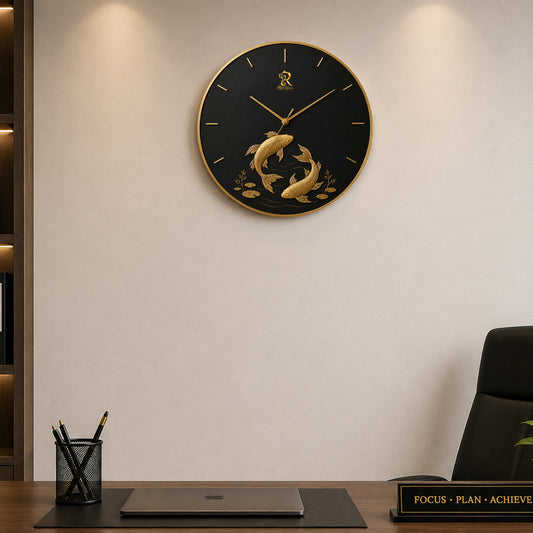 Golden Koi Fish Designer Wall Clock