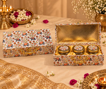 Bronze Floral 3-Jar Premium Dry Fruit Gift Box Set