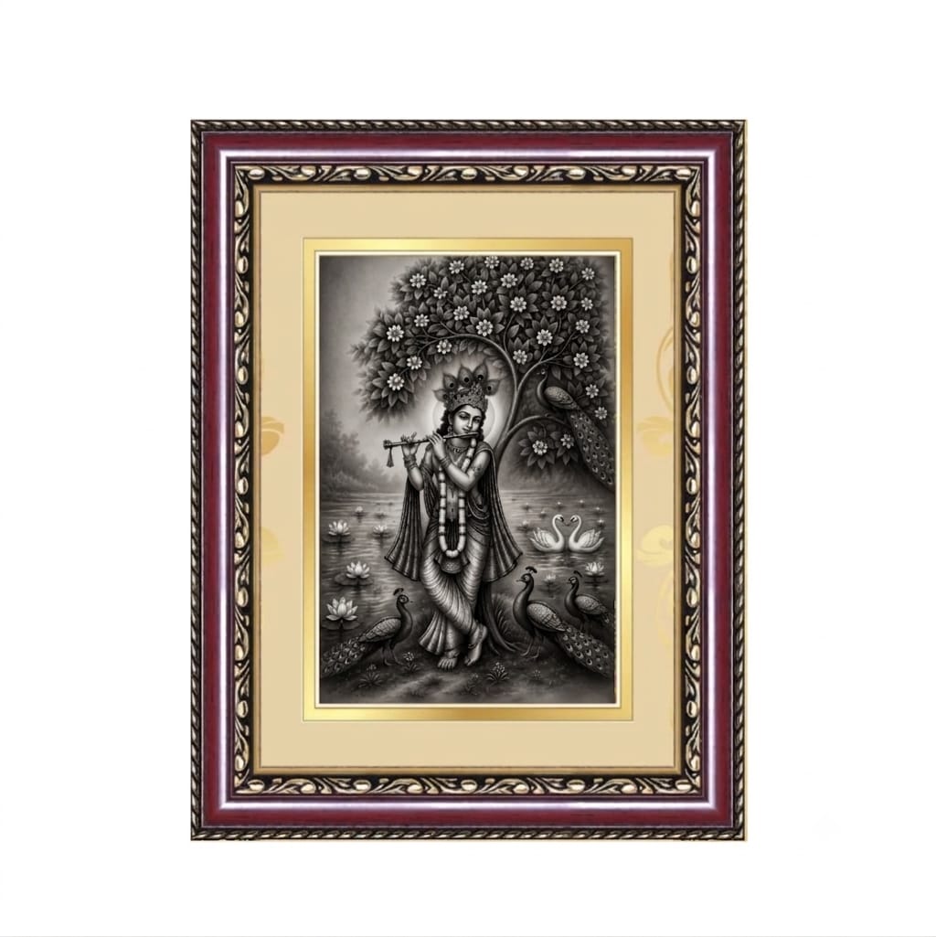 Monochrome Krishna Ornate Framed Art