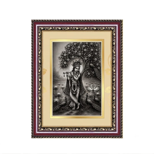 Monochrome Krishna Ornate Framed Art