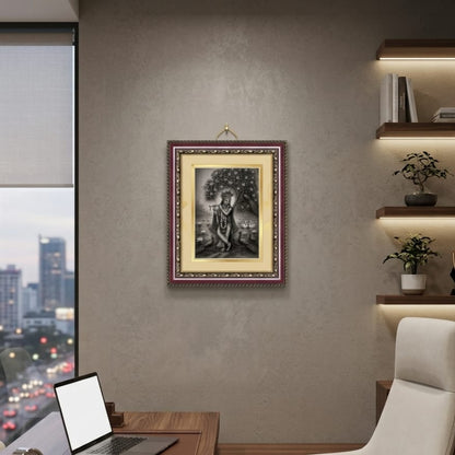 Monochrome Krishna Ornate Framed Art