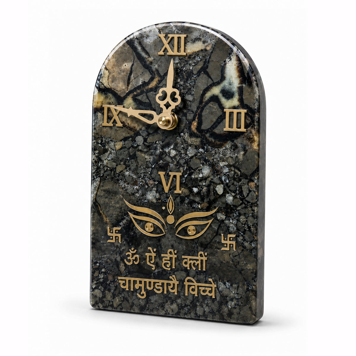 Elegant Grey Semi-Precious Stone Tabletop Clock