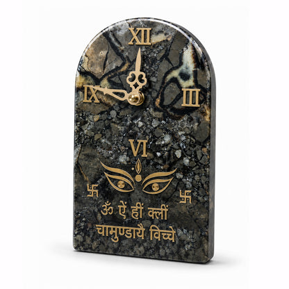 Elegant Grey Semi-Precious Stone Tabletop Clock