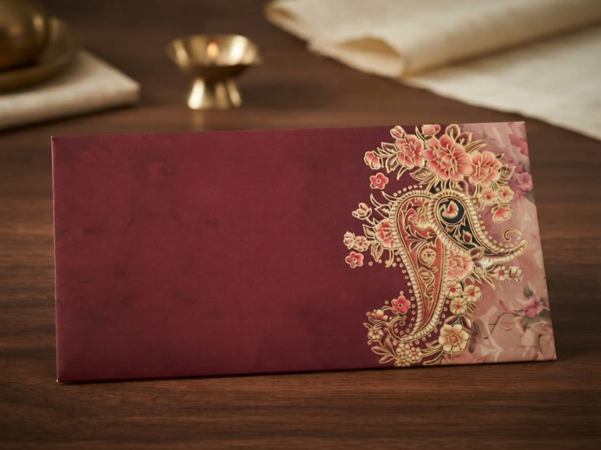 Shagun Envelope, Shagun Envelopes, Shagun Envelope Set, Set of 10 Envelopes, Money Envelope, Cash Gift Envelope, Wedding Shagun, Wedding Envelope, Floral Paisley Envelope, Maroon Envelope, Traditional Envelope, Festive Envelope, Wedding Gifting, Festive Gifting, Anniversary Gifting, Ceremony Gift, Cash Gift Packaging, Traditional Gifting, Premium Gift Envelope, Ratanarpan