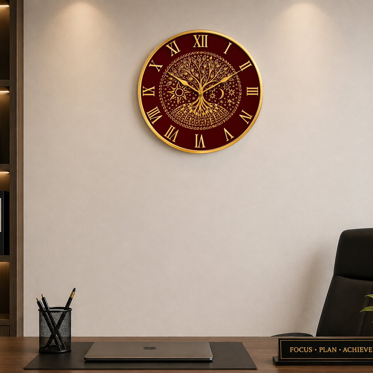 Tree of Life Celestial Maroon & Gold Designer Wall Clock