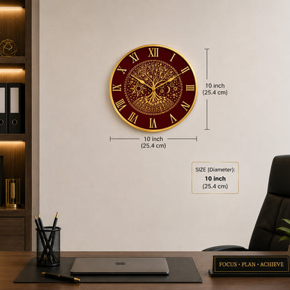 Tree of Life Celestial Maroon & Gold Designer Wall Clock