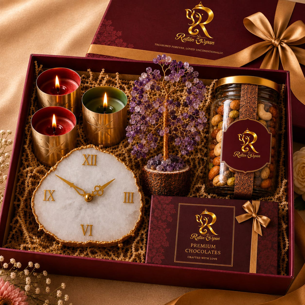 Amethyst Tree and Desk Clock Luxury Hamper
