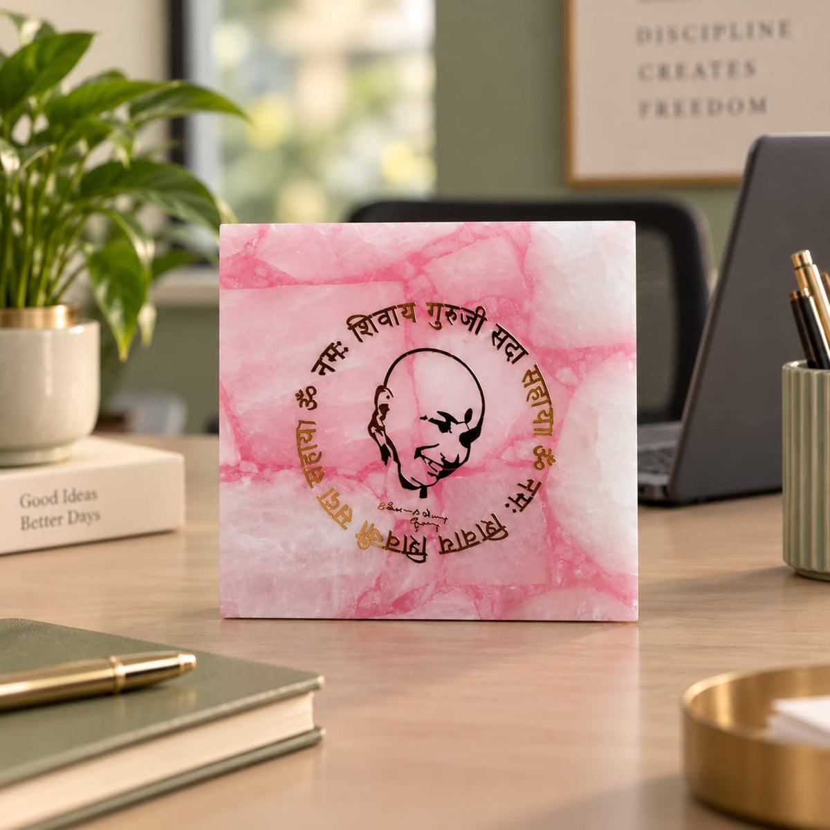 Guruji Tea Light Holder on Natural Rose Quartz