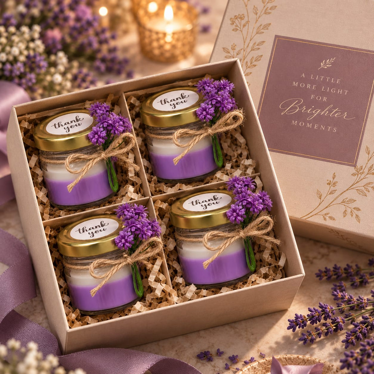 Mini Glass Jar & Lavender Mini Jar Candles – Set of 4