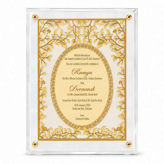 Golden Leaf Intricate Acrylic Wedding Invitation Frame