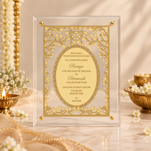 Golden Leaf Intricate Acrylic Wedding Invitation Frame