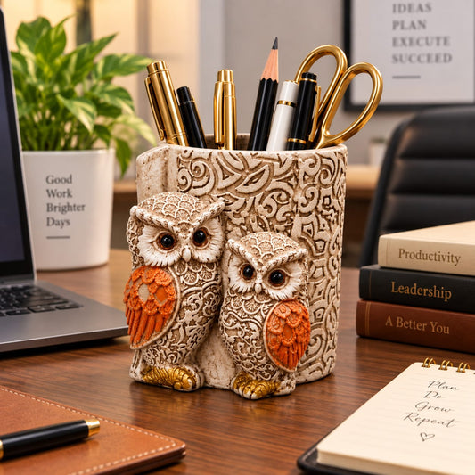 Owl Antique Beige Pen Stand