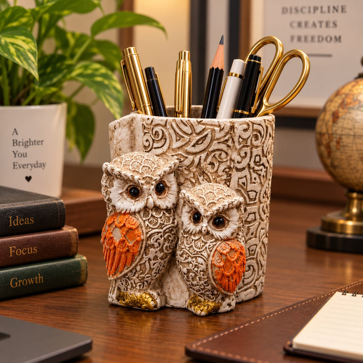 Owl Antique Beige Pen Stand