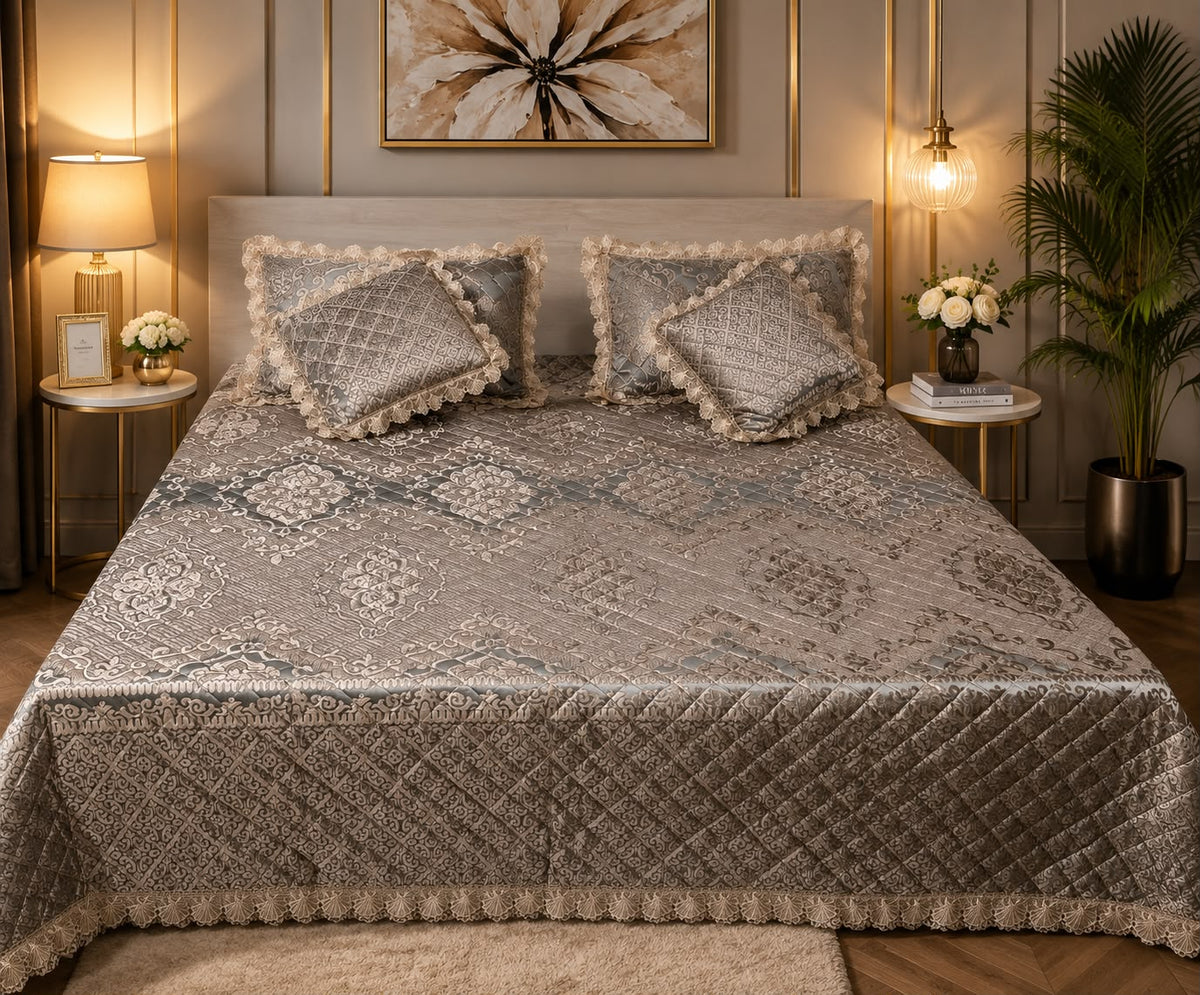 Prada Grey Lace 5-Piece Luxury Bedcover Set
