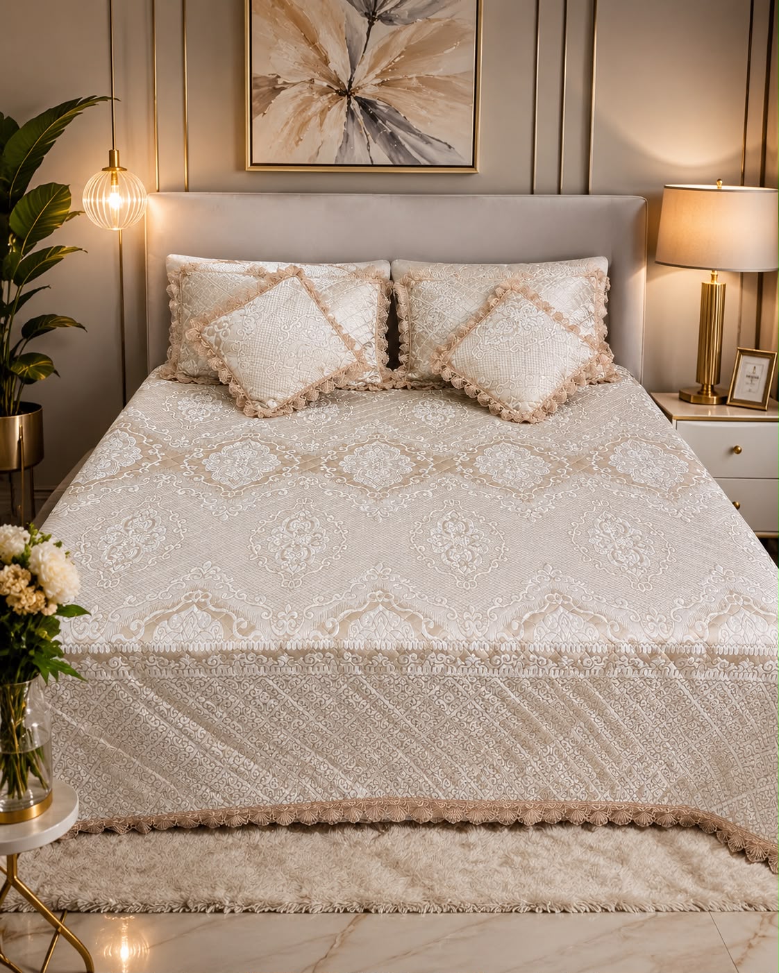 Prada Beige Lace 5-Piece Luxury Bedcover Set