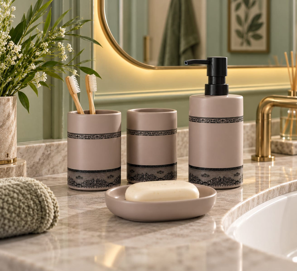 Bathroom Accessory Set in Wooden Box