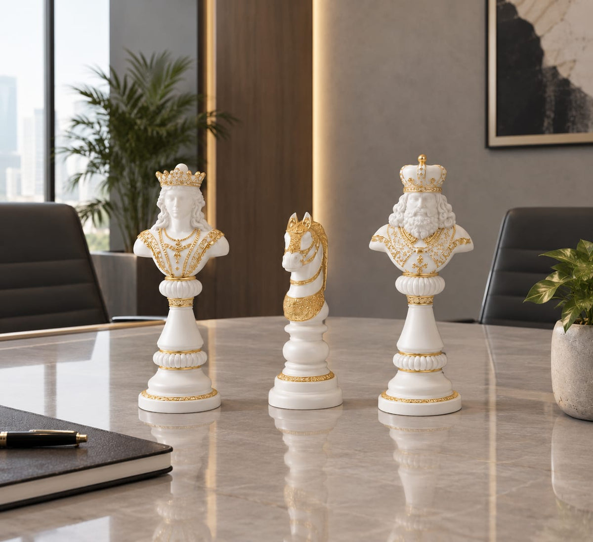White Chess Set of 3 Sculpture