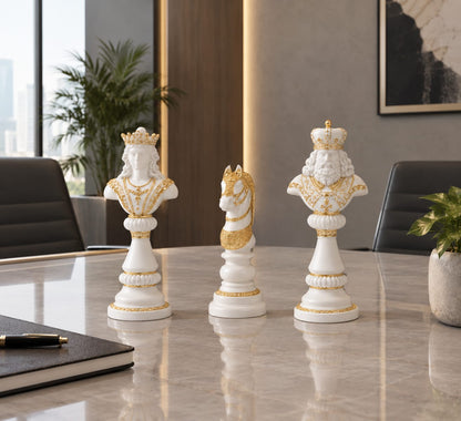 White Chess Set of 3 Sculpture