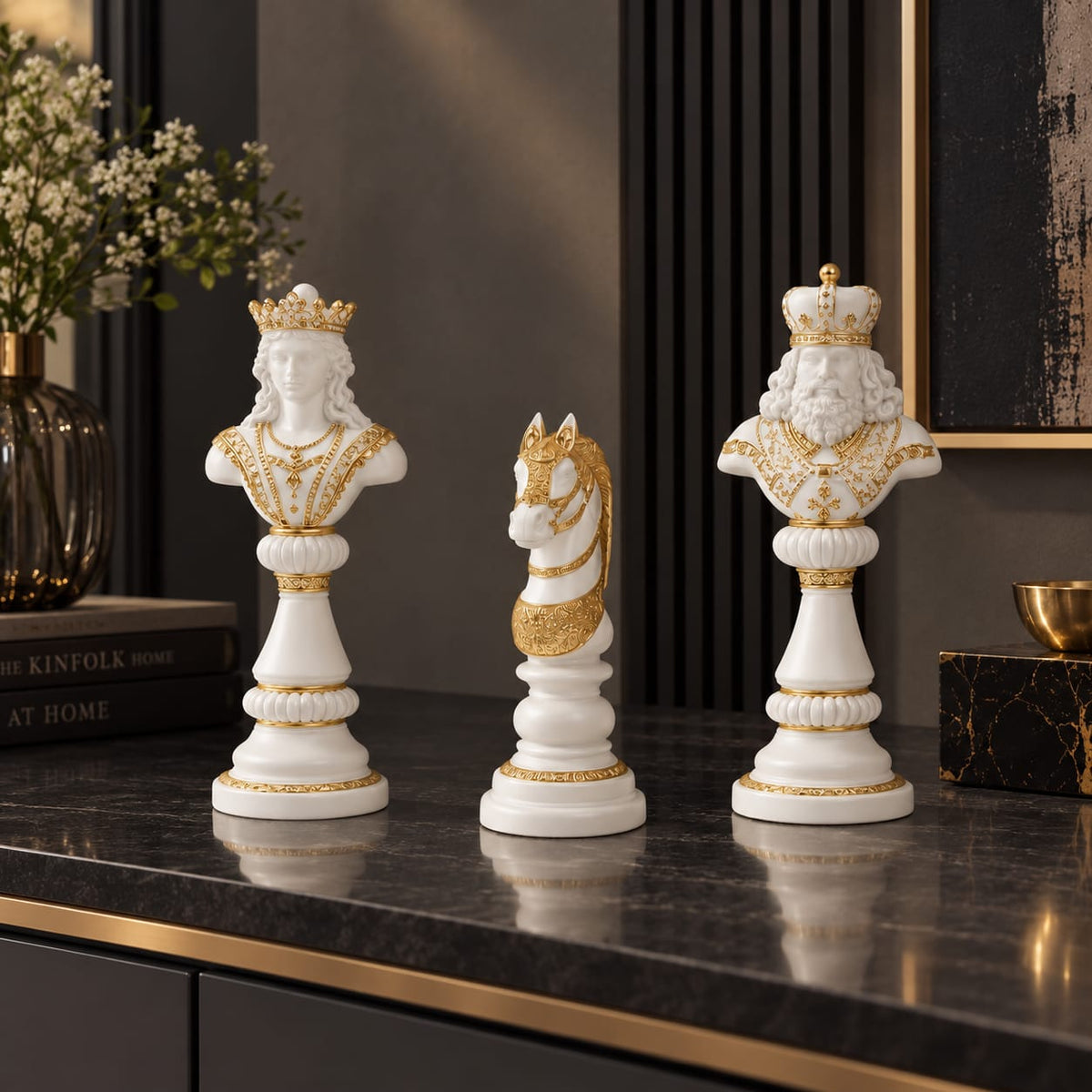 White Chess Set of 3 Sculpture