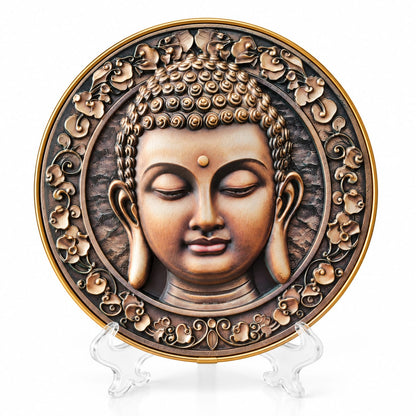 Buddha Face Relief Art Decorative Plate on Display Stand