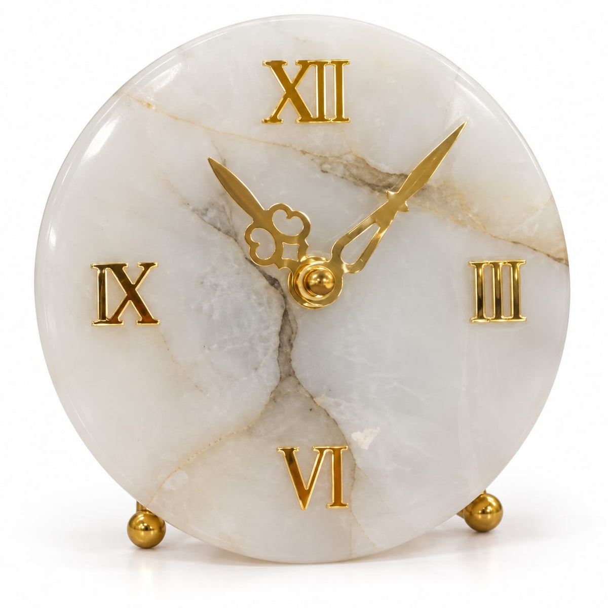 White Quartz Round Table Top Clock