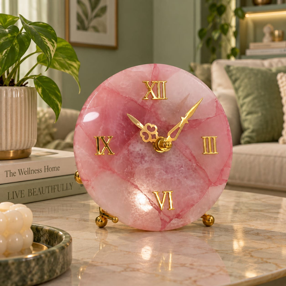 Rose Quartz Round Table Top Clock