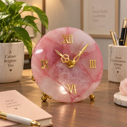 Rose Quartz Round Table Top Clock