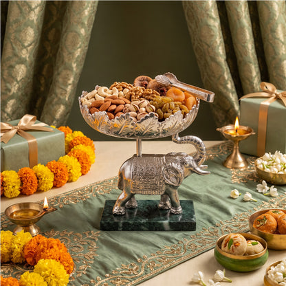 Elegant Silver Elephant Decorative Bowl Stand