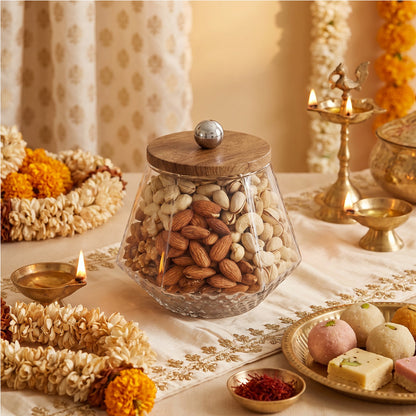 Premium Glass Dry Fruit Jar with Wooden Lid