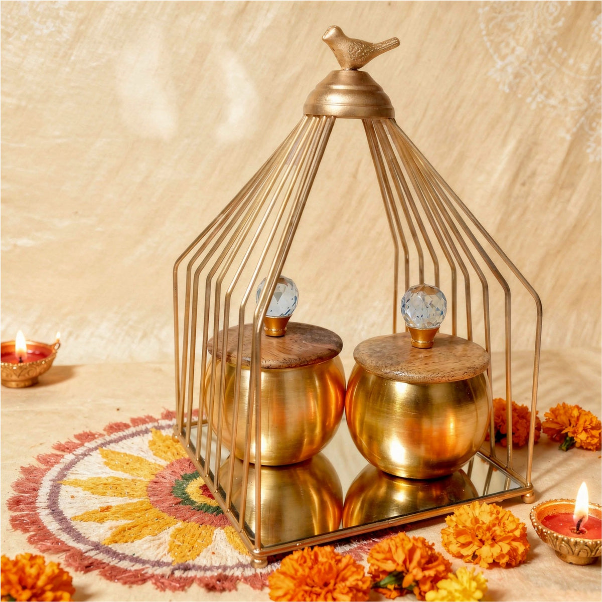 Premium Gold-Finish Hanging Diya Lantern