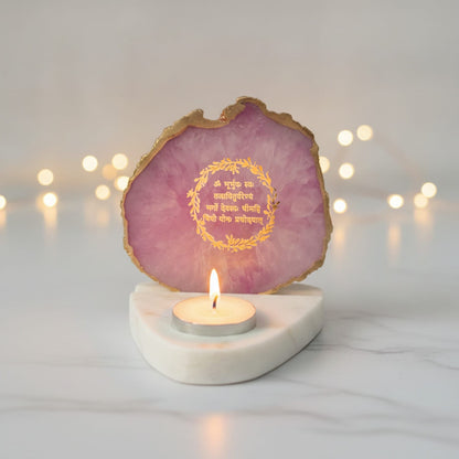 Teal Agate and Marble Gayatri Mantra Candle Holder