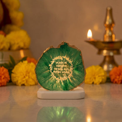 Teal Agate and Marble Gayatri Mantra Candle Holder