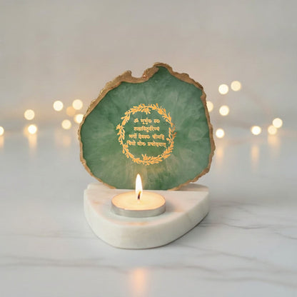 Teal Agate and Marble Gayatri Mantra Candle Holder