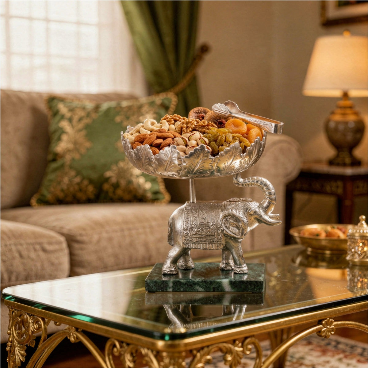 Elegant Silver Elephant Decorative Bowl Stand