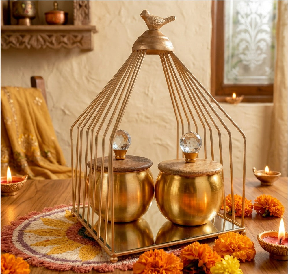 Premium Gold-Finish Hanging Diya Lantern