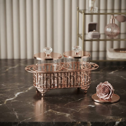 Gold Cutwork Condiment Jar Set with Stand