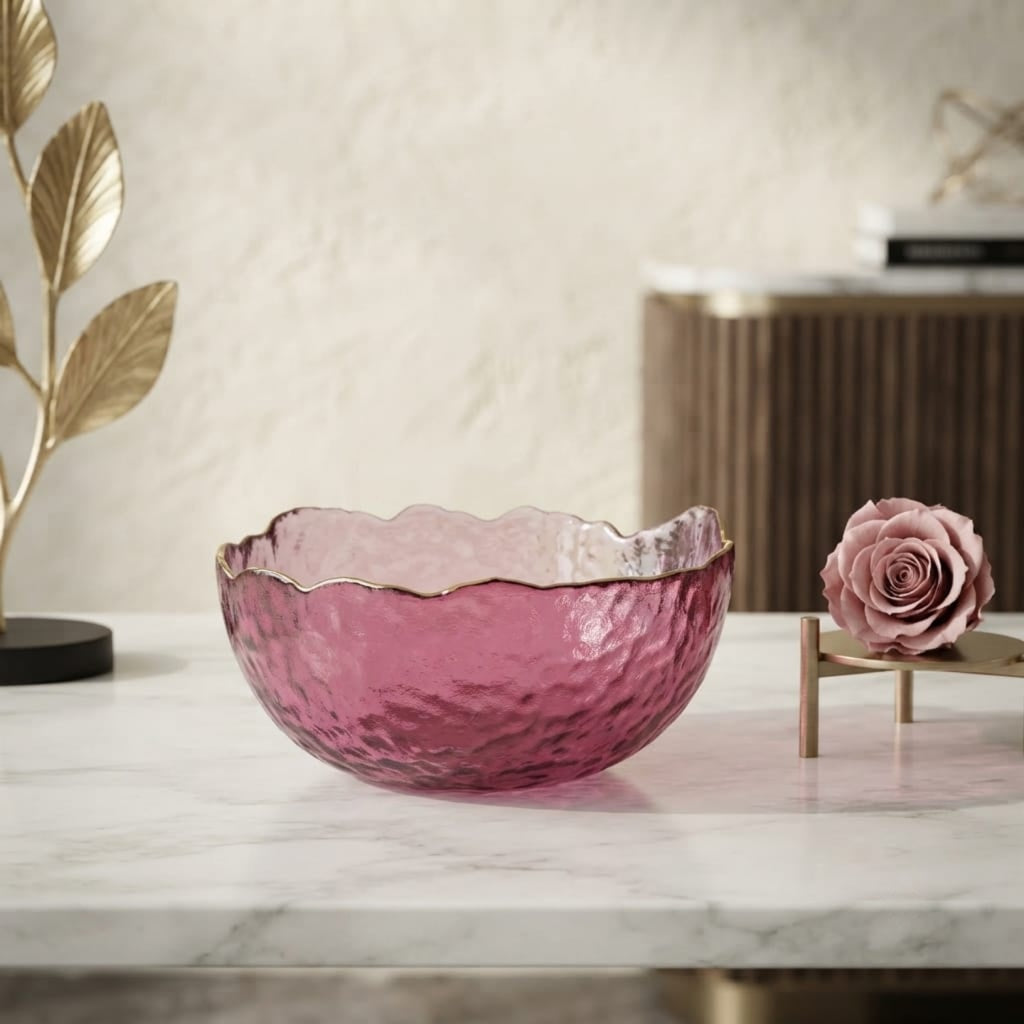 Scalloped Pink Glass Bowl