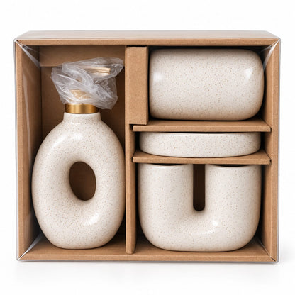 Ceramic Bathroom Accessory Set in Wooden Box