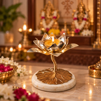 Elegant Lotus Diya Tea-Light Holder