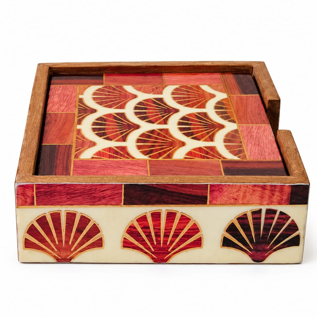 Decorative Inlaid Coaster Set with Holder