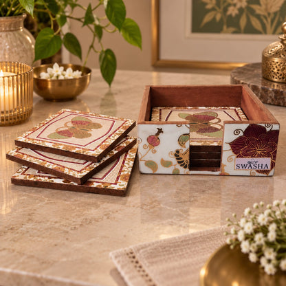 Floral Print Coaster Set with Holder