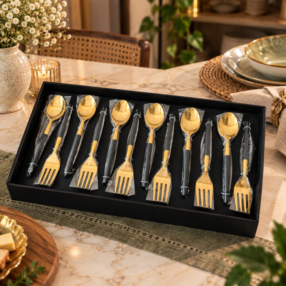 Gold and Black Handle Cutlery Set