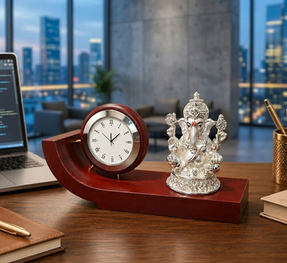 999 Silver Plated Ganesha Table Top Clock