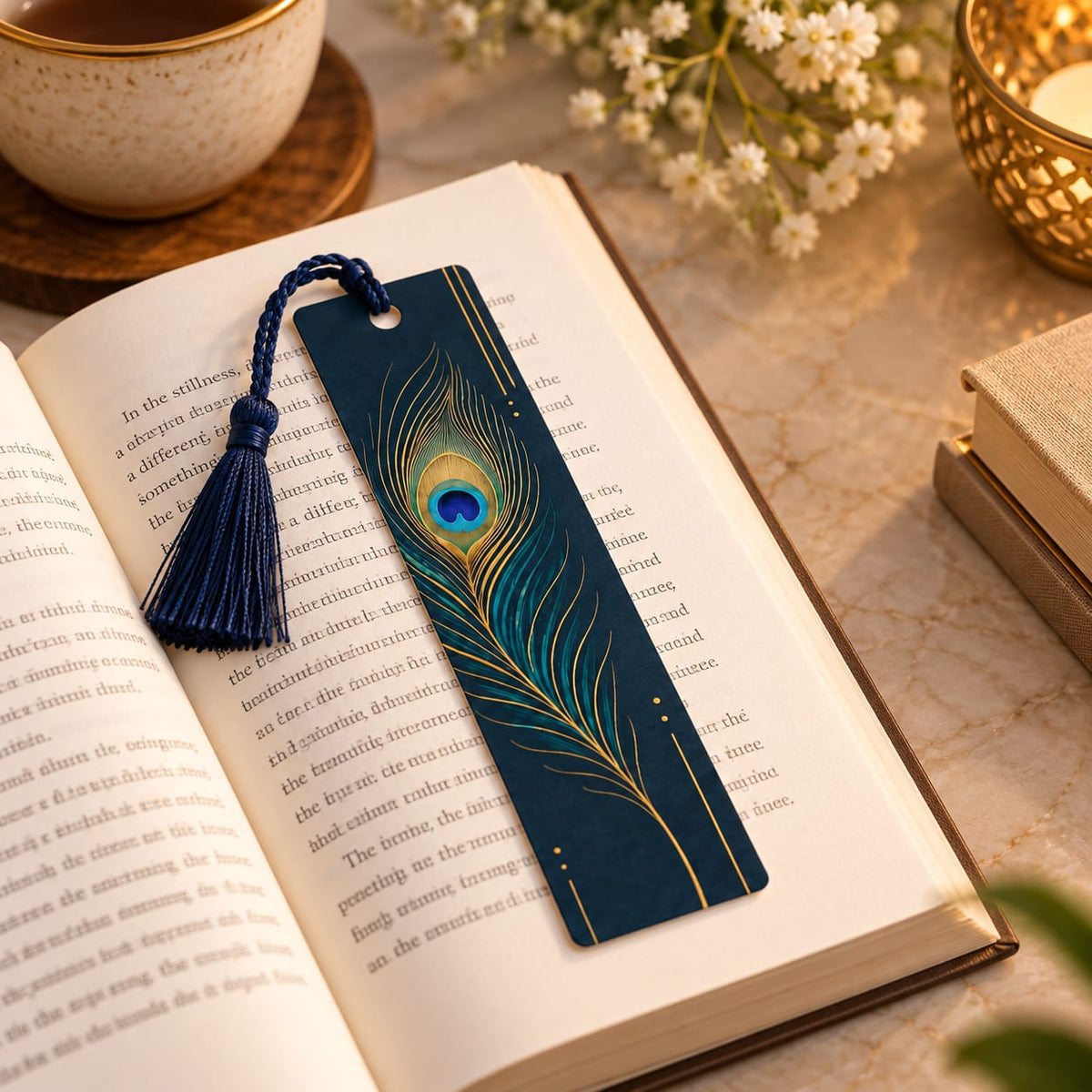 Midnight Blue and Peacock Feather Bookmark