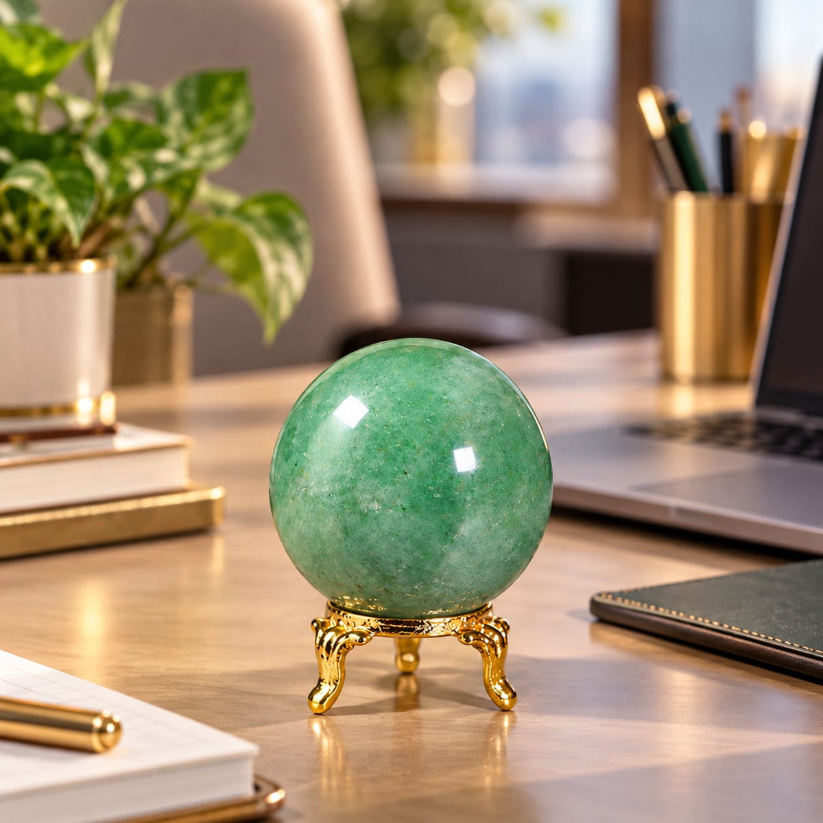 Natural Green Aventurine Crystal Sphere with Stand