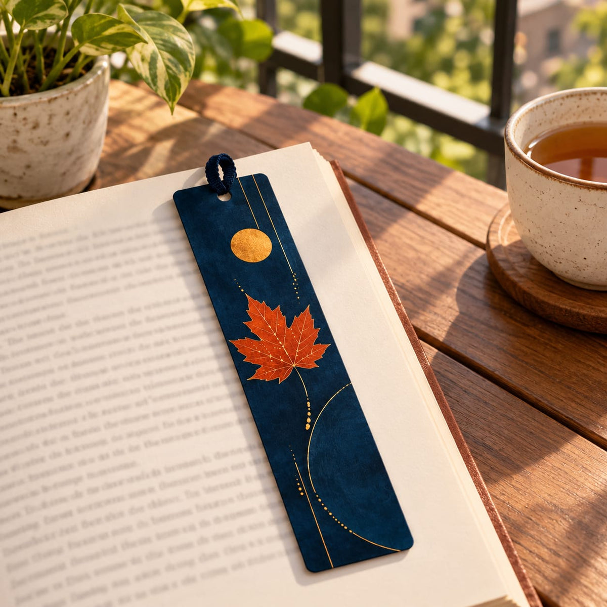Blue and Gold Leaf Bookmark