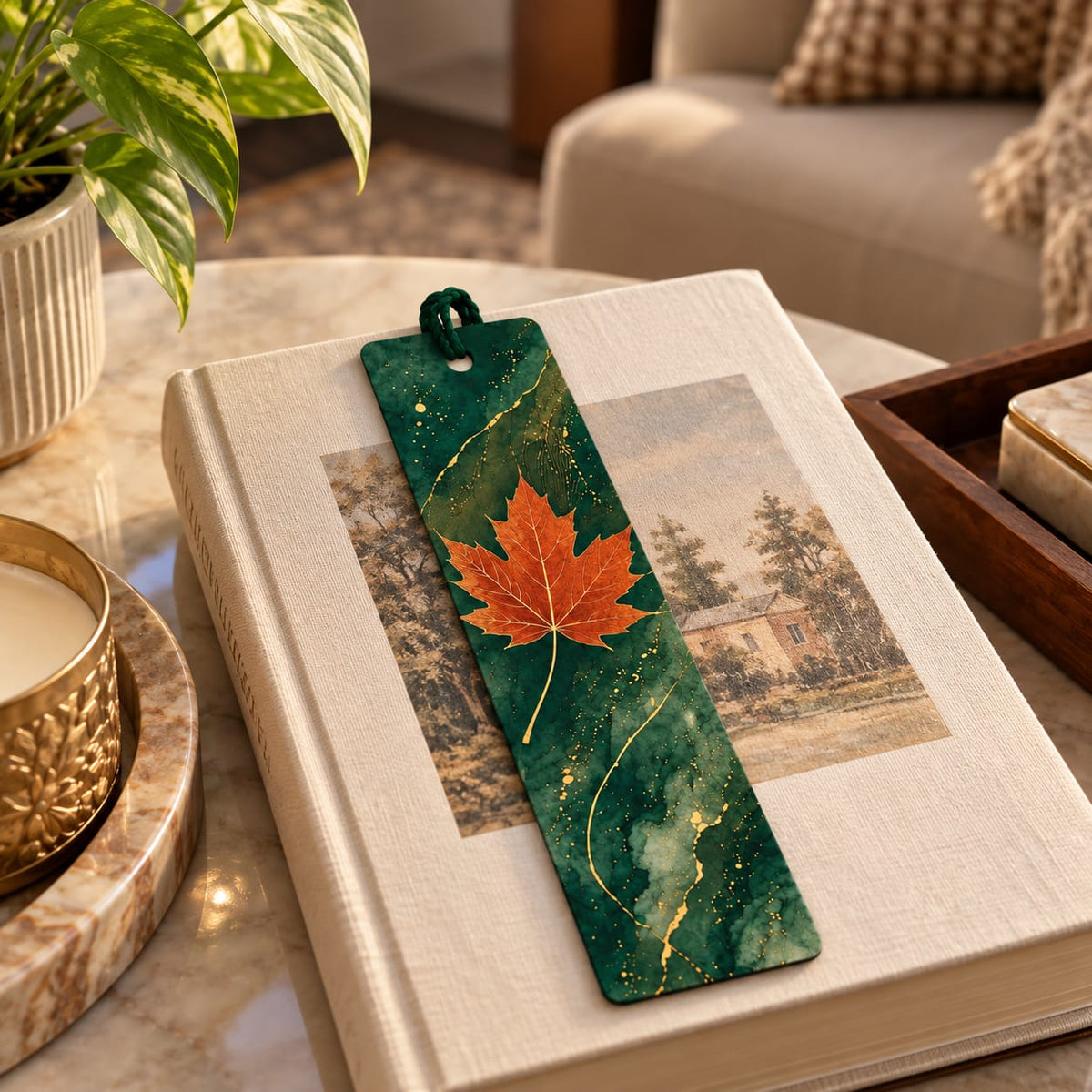Green and Gold Leaf Bookmark
